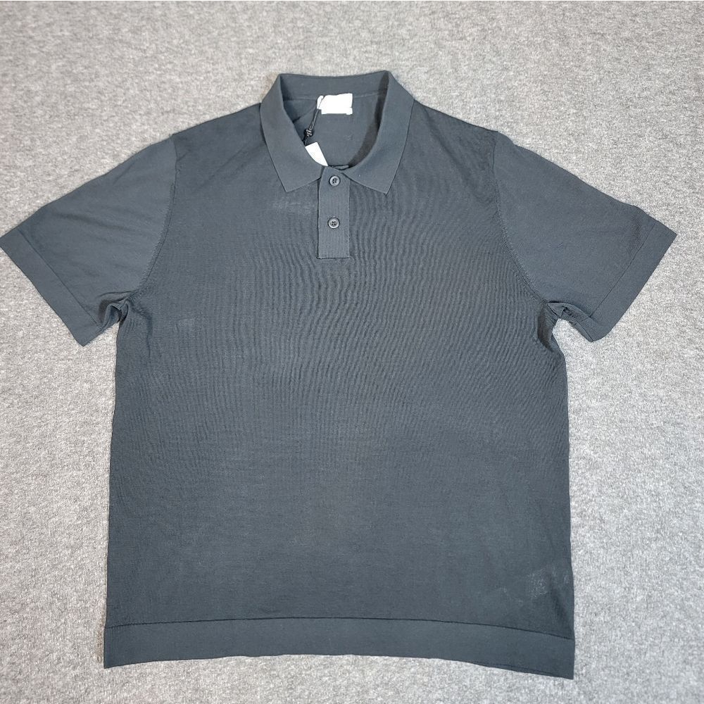 Mssimo Dutti Studio Mens Polo Shirt Size L Black Micro Textured Piqué Cotton New